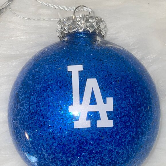 Christmas Ornament, Dodger Fan, Los Angeles Baseball Team, Blue Glitter, Holiday - Picture 3 of 9